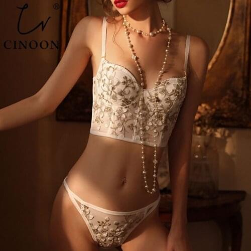 CINOON Lingerie Women Underwear Set Lace Sexy Push-Up Bra And Panty Sets Embroidered Brassiere Adjustable Straps Brief Sets