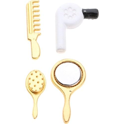 Dollhouse Miniature Comb Mirror Hair Dryer Sets For 1/12 Doll House Bathroom