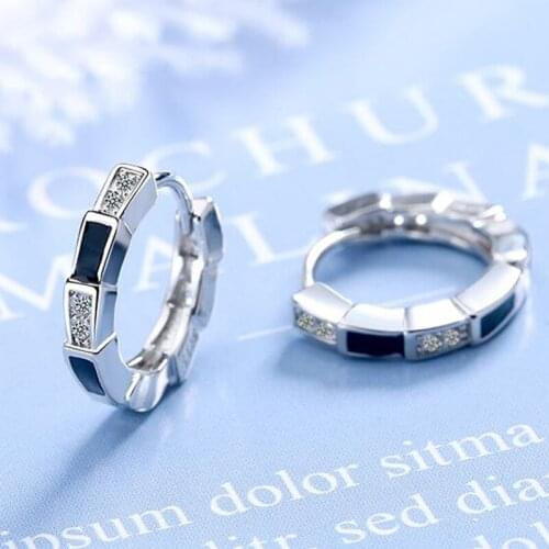 Hot Sale Silver Color Round Circle Single Row Zircon Black Drop Glue Earrings for Women Girls Wholesale Statement Bijoux