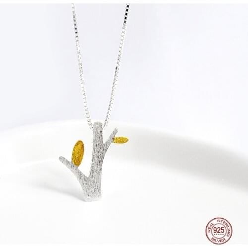 LKO S925 Sterling Silver Wire Drawing Design Small Tree Pendants Necklace CHIC Simplicity Women 's Anniversary Party Ornaments