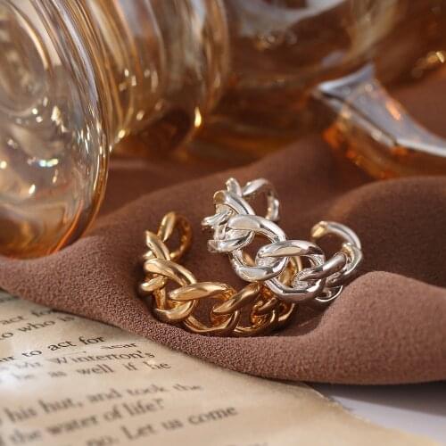 Statement Chain Metal Finger Ring for Women Gold Color Adjustable Opening Ring Copper Jewelry Engagement Anillos Mujer