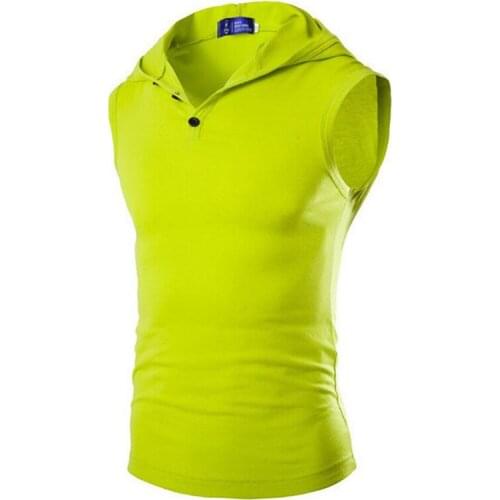 Personalized Multicolour Male with a Hood Elastic 100% cotton undershirt slim basic vest Mens hooded stretch cotton sweat vest