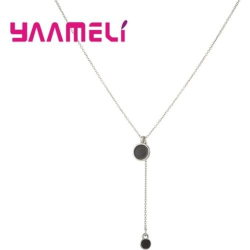 Fashion Black Enamel Round Pendant Necklace For Women Simple 925 Sterling Silver Clavicle Chain Female Necklace Gift