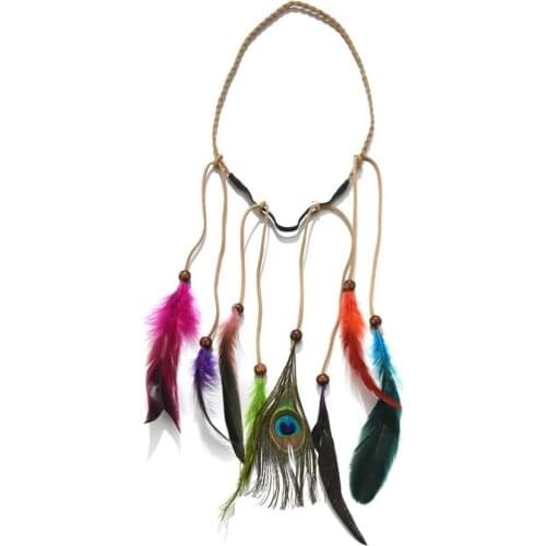 Fashion Colorful Feather Headdress For Women Handmade Beaded Costumes Handmade Indian Tribal Feather Headpiece Jewelry