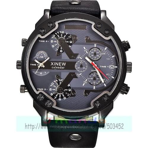 30pcs/lot xinew-5918 new arrival high quality leather watch big round dial calendar man quartz wristwatch wholesale date watch