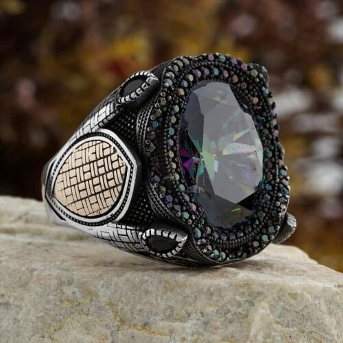 Pearl 925 Sterling Silver Ring for Men Mistik Topaz, Zircon, Onyx, Tiger eyes Stone Jewelry Fashion Vintage Gift Rings All Size