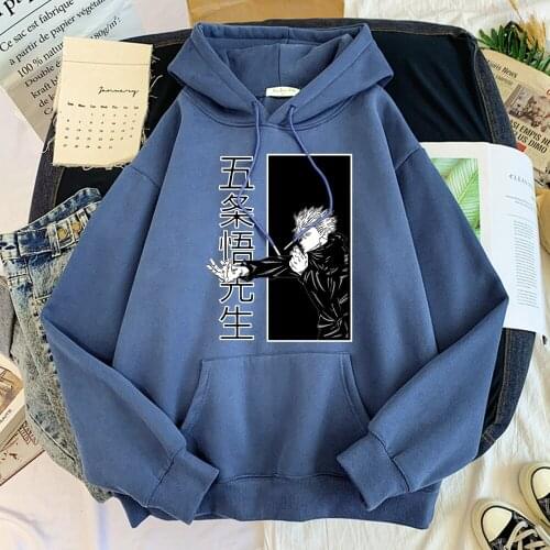 Jujutsu Kaisen Gojo Satoru Anime Hoodie Male Round Neck Sweatshirt Casual Harajuku Tracksuit For Men Fleece Oversized Pullover
