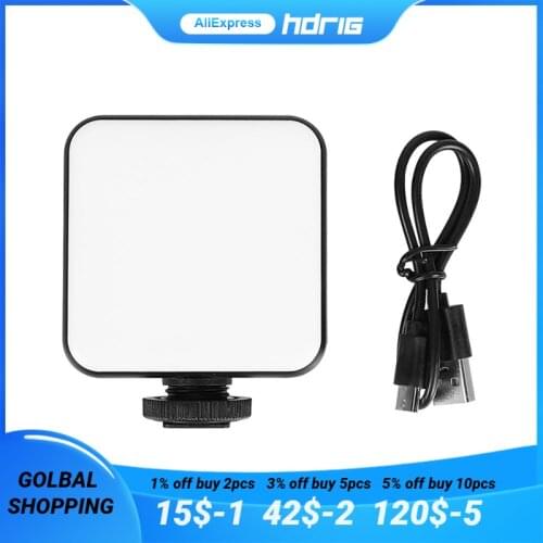 HDRIG W64 Mini Bi-color Vlog LED Video Light Lamp 2500K-6500K Dimmable 6W With 3 Cold Shoe Mounts For Canon Nikon Sony DSLR