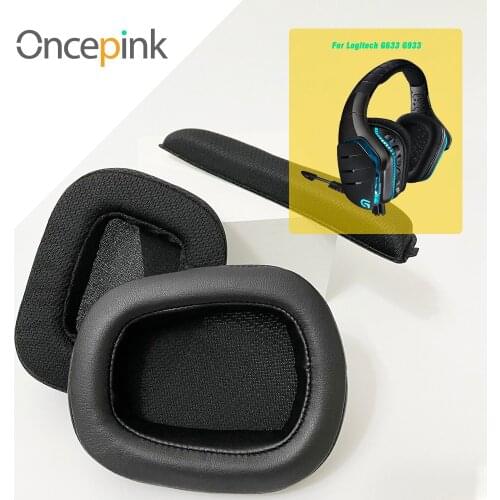 Oncepink Replacement EarPads Headband For Logitech G633 G933 Headphone Ear Cover Repair