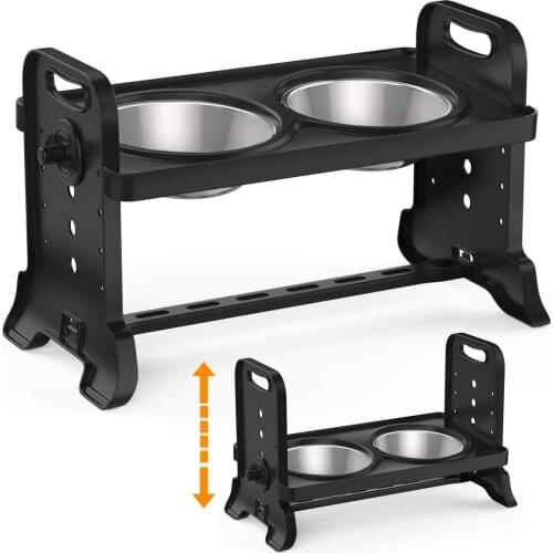 Elevated Dog Bowls,Adjustable to 4 Heights Stainless Steel Dog Dish Bowls,Removable Raised Stand No Spill Pet Water Feeding Bowl