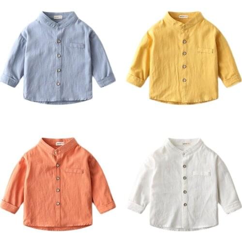 Shirts For Boys Spring And Autumn New Casual Long Sleeve Candy Color V-neck Cotton Blouse Tops Kids Outfit Teenage Clothes 2-6t