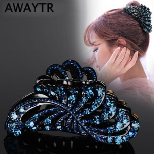 AWAYTR Women Vintage Shiny Hairpin Elegant Crystal Hair Claw Crab Colorful Shiny Rhinestone Hair Clips Hair Jewelry 1Pcs