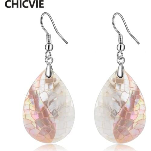 CHICVIE Ice Crack Natural Pearl Shell Ethnic Earrings With Stones For Women Exaggerated Simple Droplet Type Earrings SER170057