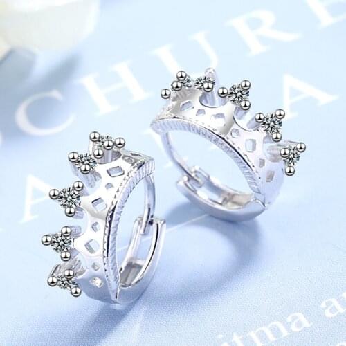 Crown Flower Designer Hoop Earrings For Women 925 Sterling Silver Trendy Fashion Cubic Zirconia Jewelry Accessories