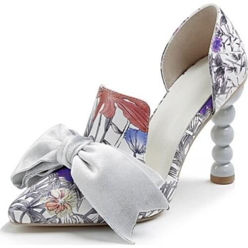 Butterfly Knot Strange Heel Women Shoes Pointed Toe Elegant Shoes Woman High Heels Butterfly Knot Women Shoes High Quality