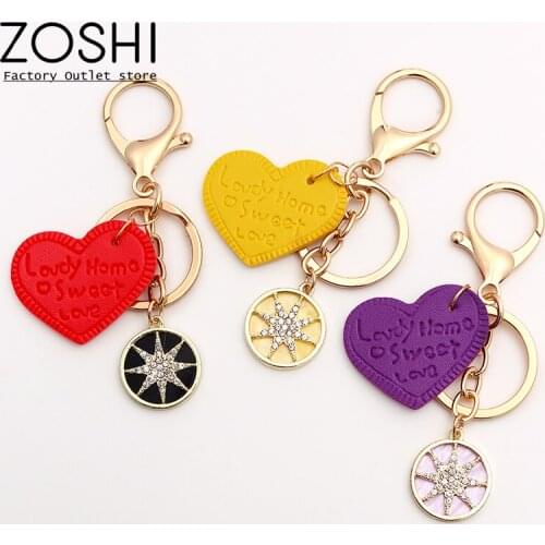 ZOSHI 2021 Women Fashion Keychain PU Love Round Starts Dripping Oil Charm Car Bag pendant Key Ring Best Party Gift Jewelry