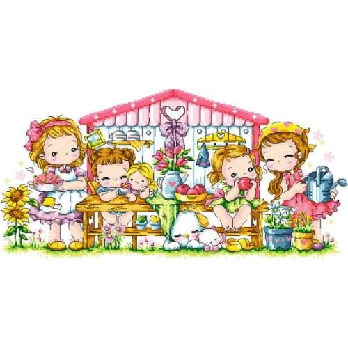 Gold Collection Lovely Counted Cross Stitch Kit Lunch of Love Four Little Girls Girl SO