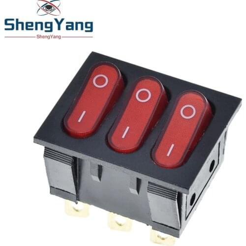 1PCS On-Off KCD3 9Pin Red 16A/250V AC Light Boat Car Rocker Switch KCD3 Triple Light Switch Button KCD3-303