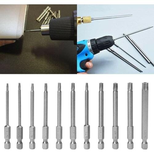 T6-T40 75mm Length 1/4" Shank Hex Security Magnetic Alloy Steel Head Torx Screwdriver Bit Set Tamper Proof 11Pack