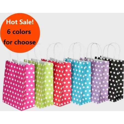 40PCS/lot Polka Dot kraft paper gift bag with handles 21*15*8cm Hotsale Festival gift bags DIY multifunction shopping bags