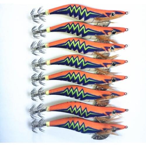 8PCS Luminous Jigs Lure Fishing Shrimp Bait 13.5CM 21G Wood Noctilucent Shrimp Bait Squid Shrimp Jig Lures Pesca Sea Fishing