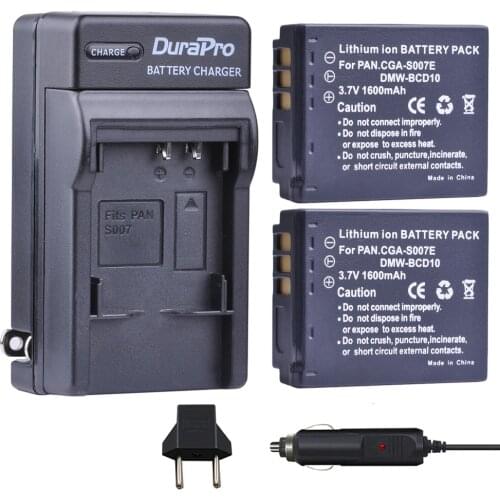 2pc CGA-S007E CGA-S007 CGA S007 DMW-BCD10 Li-ion Battery+Car Charger for Panasonic DMC TZ1 TZ2 TZ3 TZ4 TZ5 TZ11 E1032P TZ50 TZ15