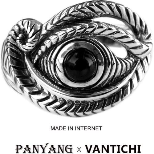 Designer craft hemp rope-shaped eye of Horus opening ring domineering exaggerated retro winding charm mens brand silver jewelry