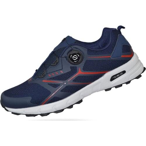 Men Elastic Sneakers Non Slip Trainers Running Jogging Walking Hiking Outdoor Athletic Workout Durable No shoelace Shoes Blue