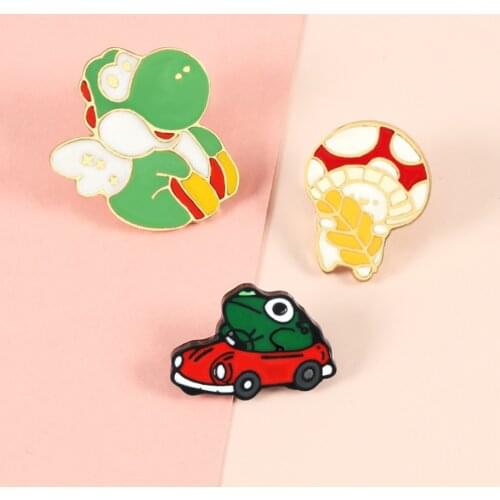 Dinosaur Mushroom Frog Driver Enamel Pin Car Brooch Backpack Clothes Lapel Funny Cute Animal Jewelry Gift for Friends Children