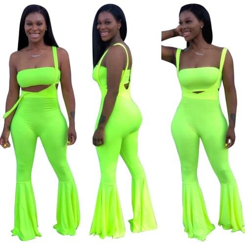 HAOOHU Sexy Style Solid 1 Piece Strapless 1 Piece Bib Long Flare Pants Thin Women 2 Piece Beach Set 2 piece outfits for women