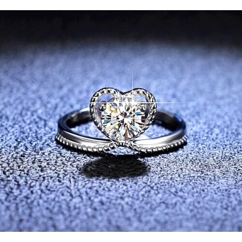 Inbeaut New Popular Genuine D Color Pass Diamond Test 1 ct Moissanite Heart Ring 925 Silver Forever Love Wedding Rings Jewelry