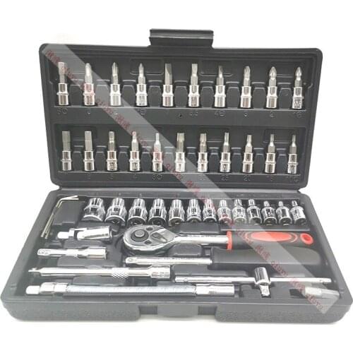 Car Repair Tool 46pcs 1/4-Inch Socket Set Car Repair Tool Ratchet Torque Wrench Combo Tools Kit Auto Repairing Tool Set
