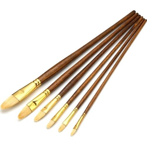 6pcs/set Paintbrush Bristle Hog Hair Wooden Handle Painting Tool Artist Oil Paint Brush Acrylic Drawing Brushes Art Supplies