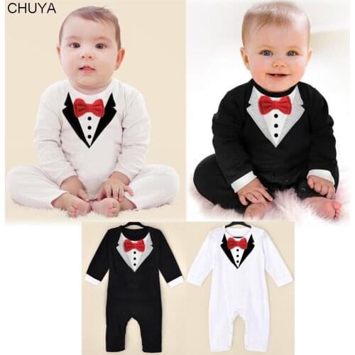 Childrens clothing spring new black and white gentleman bow tie jumper boys jumpsuit