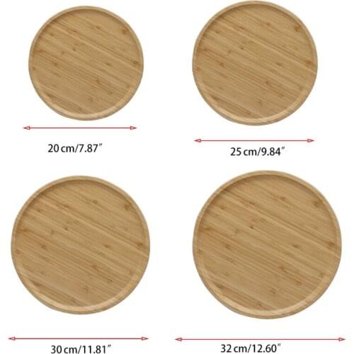 W3JA 20/25/30/32cm Round Wood Serving Tray Dining Plate Decorative for Coffee Table
