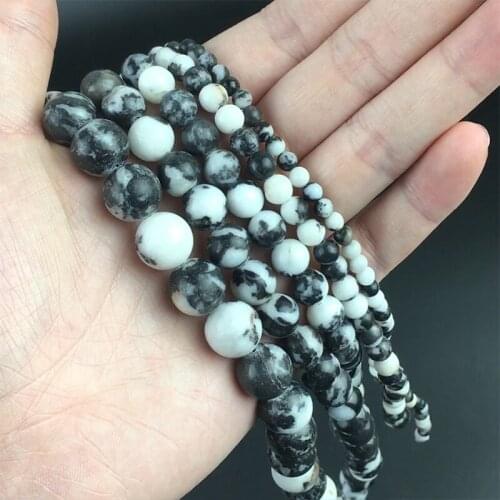 Natural White Black Zebra Jaspers Round Loose Stone Beads For Jewelry Making DIY Charms Bracelet Necklace 15'' 4/6/8/10/12mm