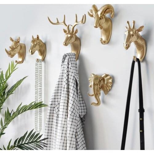 Nordic Home Decoration Hook Golden Deer Head Storage Organizer Animal Key Rack Wall Shelf Multifunctional Creative Hangers