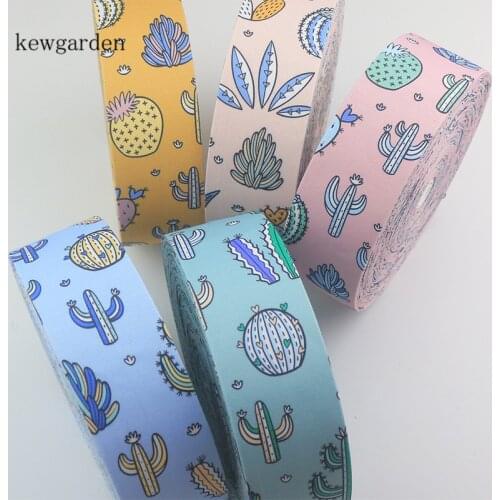 Kewgarden 2" 50mm 1" 25mm 10mm DIY Bowknot Ribbon Cactus Pattern Fabric Layering Cloth Ribbons Handmade Tape Riband 6 Meters