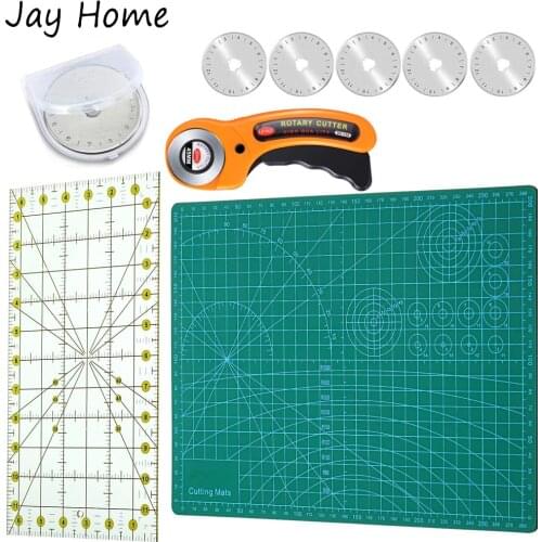 4PCS Rotary Cutter Kit Fabric Rotary Cutter with 5 Extra Blades & A4 Cutting Mat & Patchwork Ruler for Quilting Sewing Craft