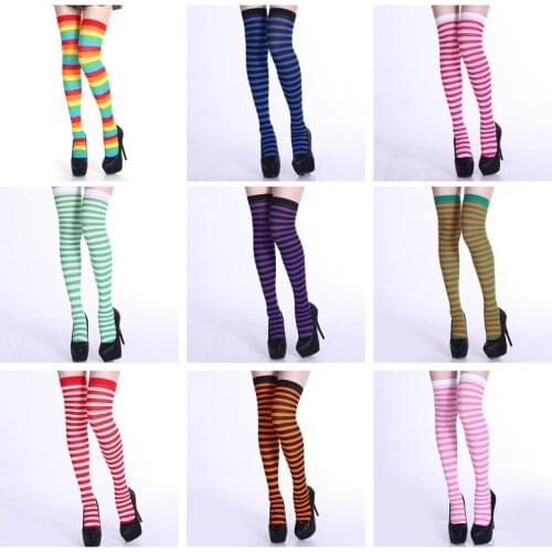 New Rainbow Striped Red Christmas Over The Knee High Socks Colorful Sexy Night Dance Street Personality Thigh Long Tube Stocking