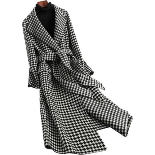 2021 autumn and winter new fashion water ripple coat womens coat pure Australian wool