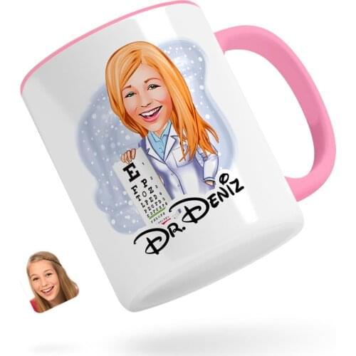 Personalized Women 'S Eye Doctor Caricature Of Pink Mug cup