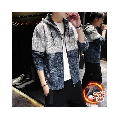 Casual Blue Men Cardigan Sweater Hoodies Jacket Thicken Korean Trend Knitted Sweaters For Men Red Autumn Streetwear Coat Tops