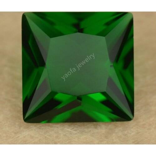 Sale 2x2~12x12mm 5A Dark Green Color Emeral-d Glass Beads Synthetic Gems Square Princess Shape Cut Loose Glass Stone For Jewelry