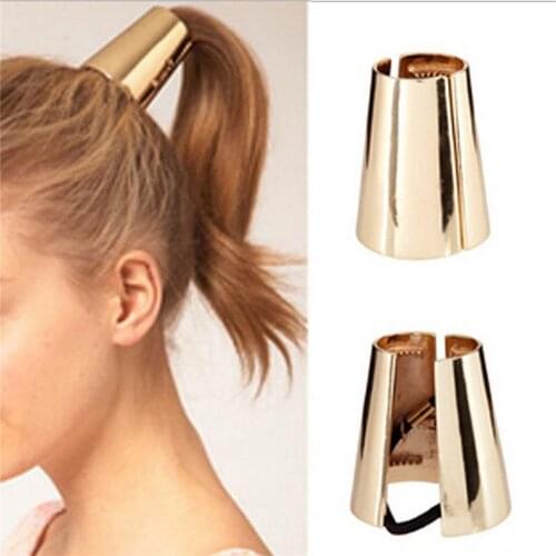 New Arrival Fashion Women Punk Gothic Fake Metal Hair Cuff Ponytail Clip Tie Holder Hair Band Elastic Wrap Hair Accessories