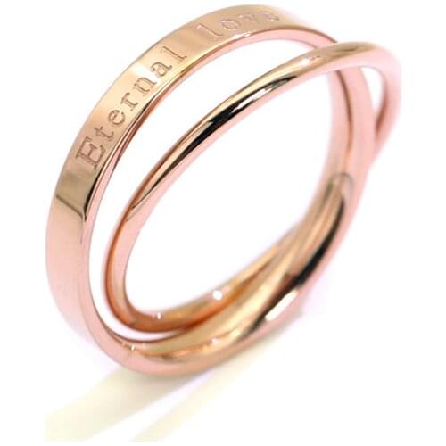 KNOCK Luxury Brand Two Circles Layers Rings For Women Letter Eternal Love Ring Stainless Steel Jewelry Wedding Rings