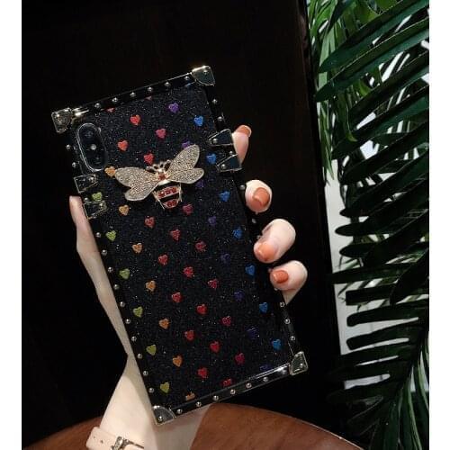 Luxury Shiny Square Bee Phone Case For Samsung S21 Ultra S20 fe S30 Plus Shockproof Back Cover