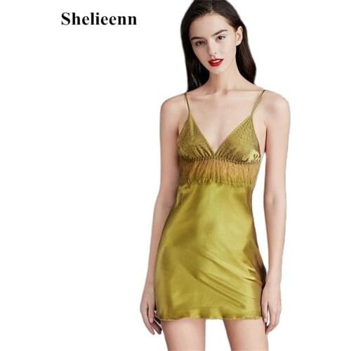 Sexy Lace Night Dress For Women V-Neck Sleepwear Satin Silk Nightgown Sleeveless Nightdress Ladies Nightwear Summer Homewear