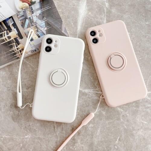 Silicone Candy Color Kickstand Phone Case For iPhone 12 mini Pro Max 11 Pro Max 7 8 Plus X Xs Max Xr Finger Rings With Lanyard