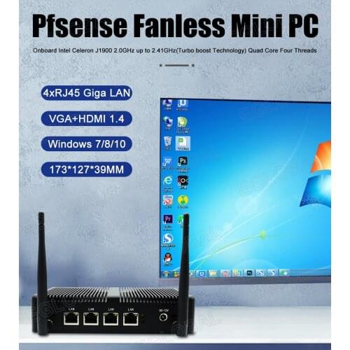 Eglobal Fanless Firewall Mini PC Intel J1900 Desktop Computer Mini PC 4*Intel WGI211AT Gigabit RJ45 Lan 1*COM Router Nettop PC